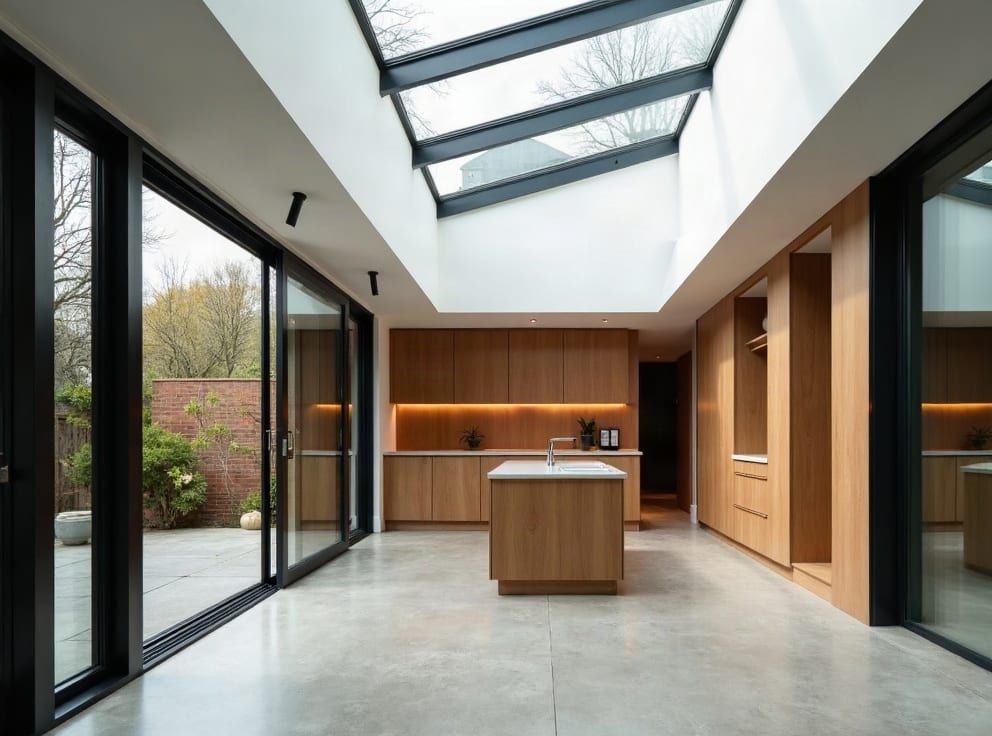Skylit oak kitchen in a side-return extension